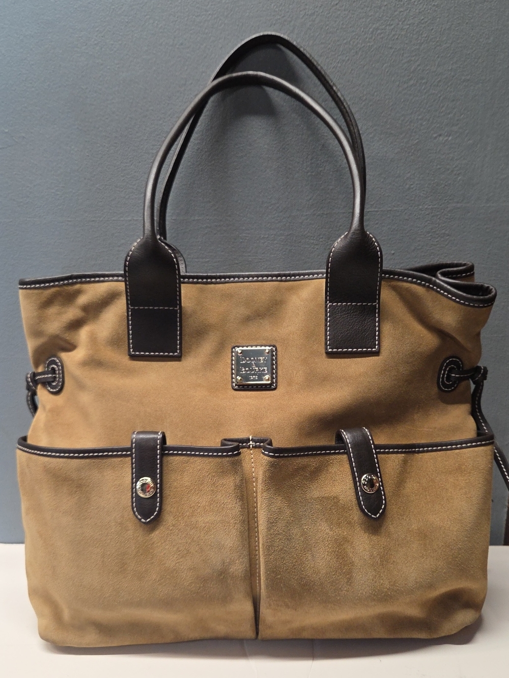 Dooney & Bourke Brown Suede Large Tote with Dark Brown Leather Trim